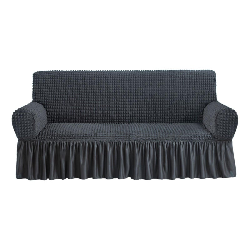 NICEEC Sofa Slipcovers Dark Grey Couch Covers Washable Stretch Fitted Sofa Cover for 3 Cushion Couch Universal 3 Seat slipcover Durable Furniture Protector with Skirt Country Style - Image 1